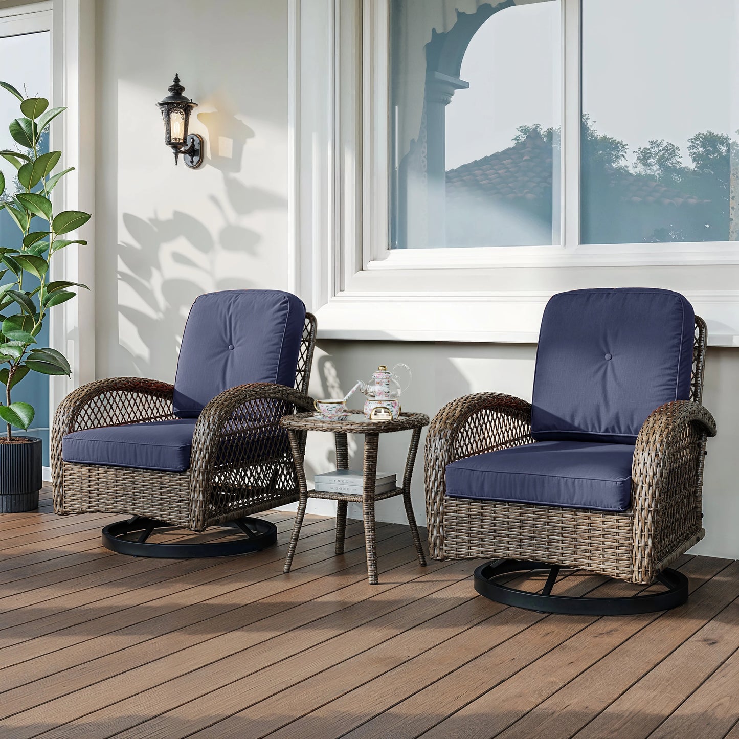 HOOMIC 3 Piece Outdoor Patio Bistro Set Cushioned Chairs