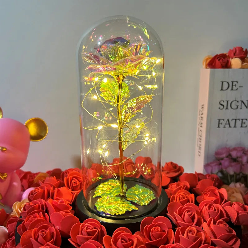 NONECN LED Artificial Glass Flower Eternal Rose Gift For Women