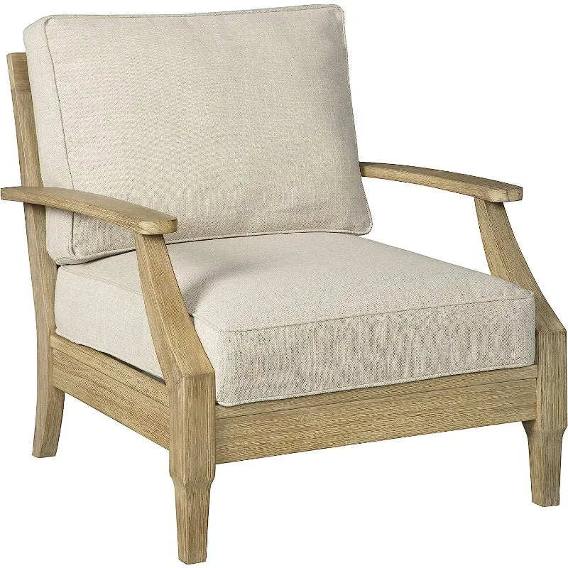 Outdoor Eucalyptus Wood Cushioned Lounge Chair For Patio Use