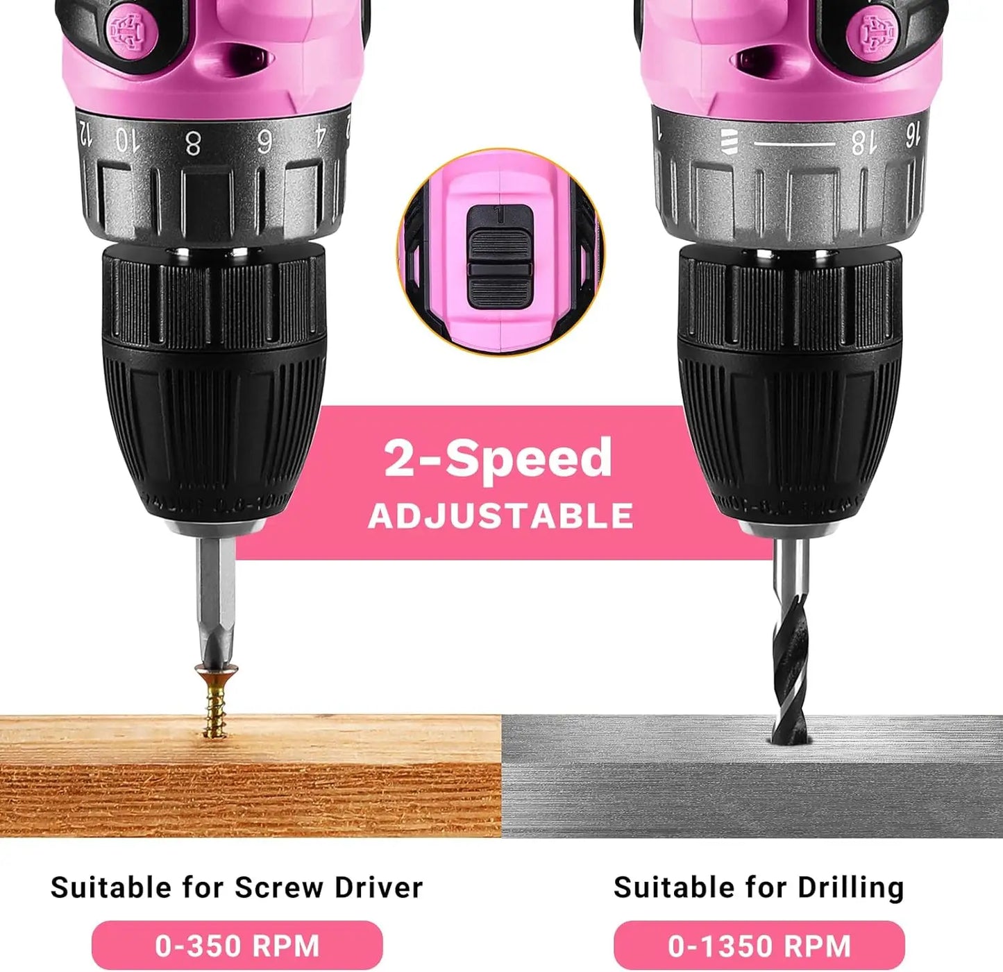 DEKO 20V Cordless Power Drill Set For Women Ergonomic Lightweight Design