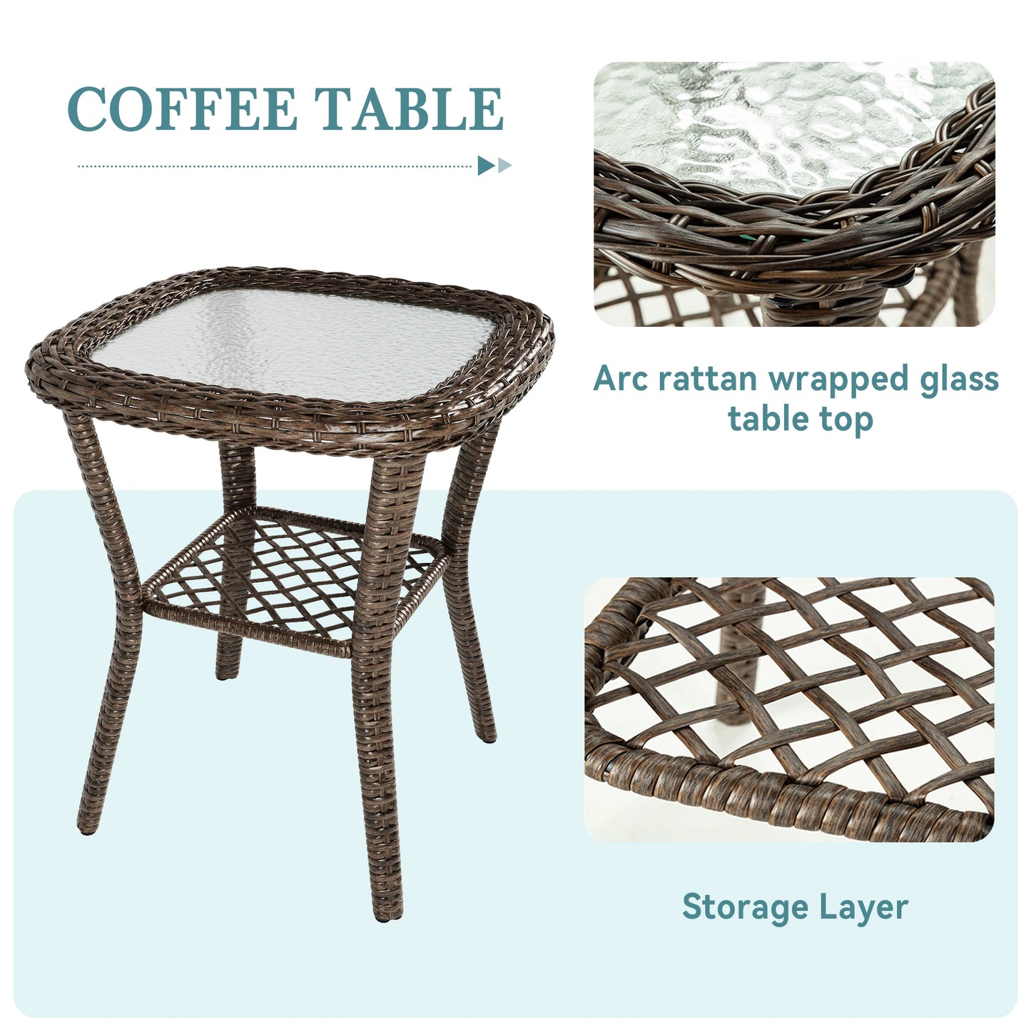 HOOMIC 3 Piece Outdoor Patio Bistro Set Cushioned Chairs