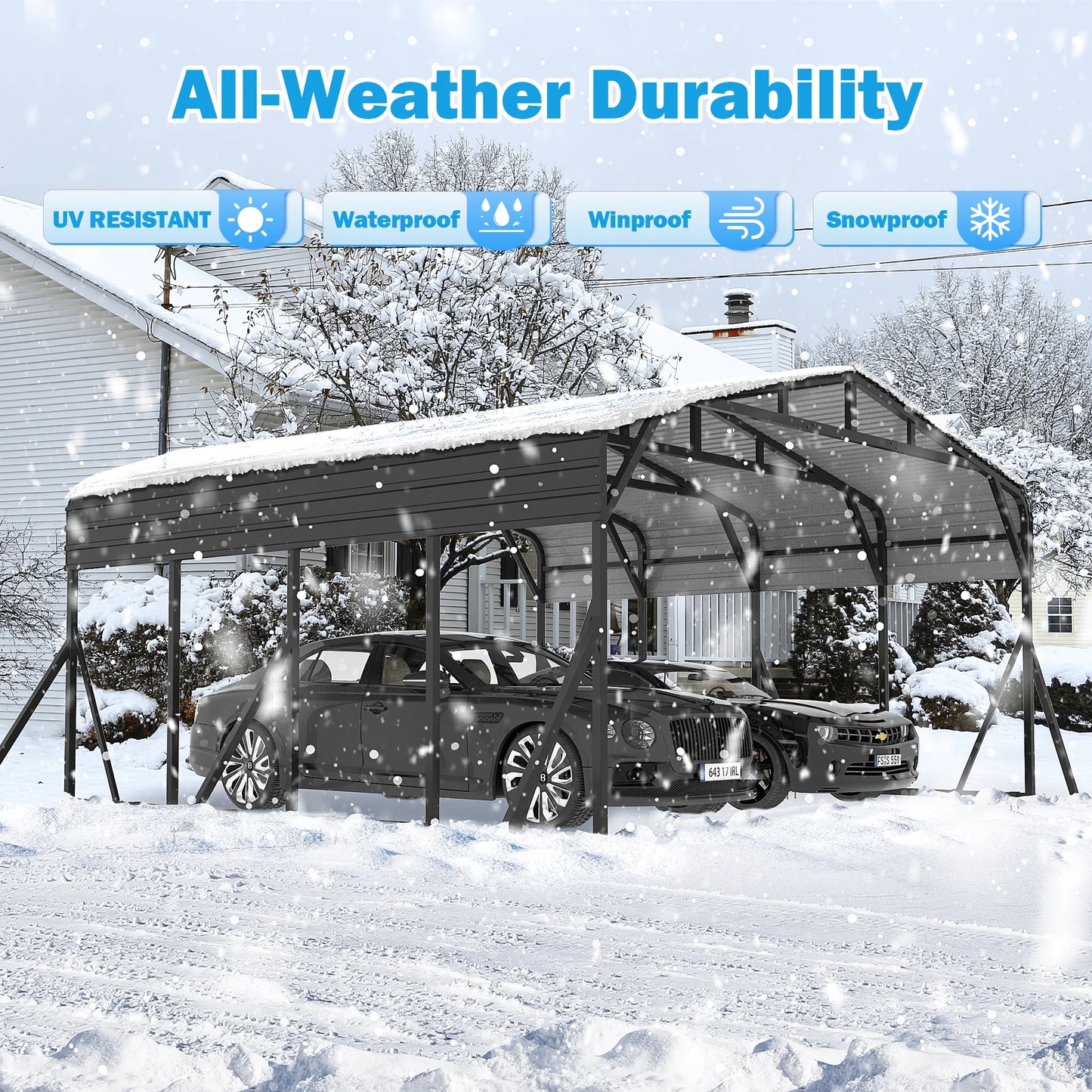 Polar Aurora Heavy-Duty Galvanized Metal Carport Shelter Reinforced Base