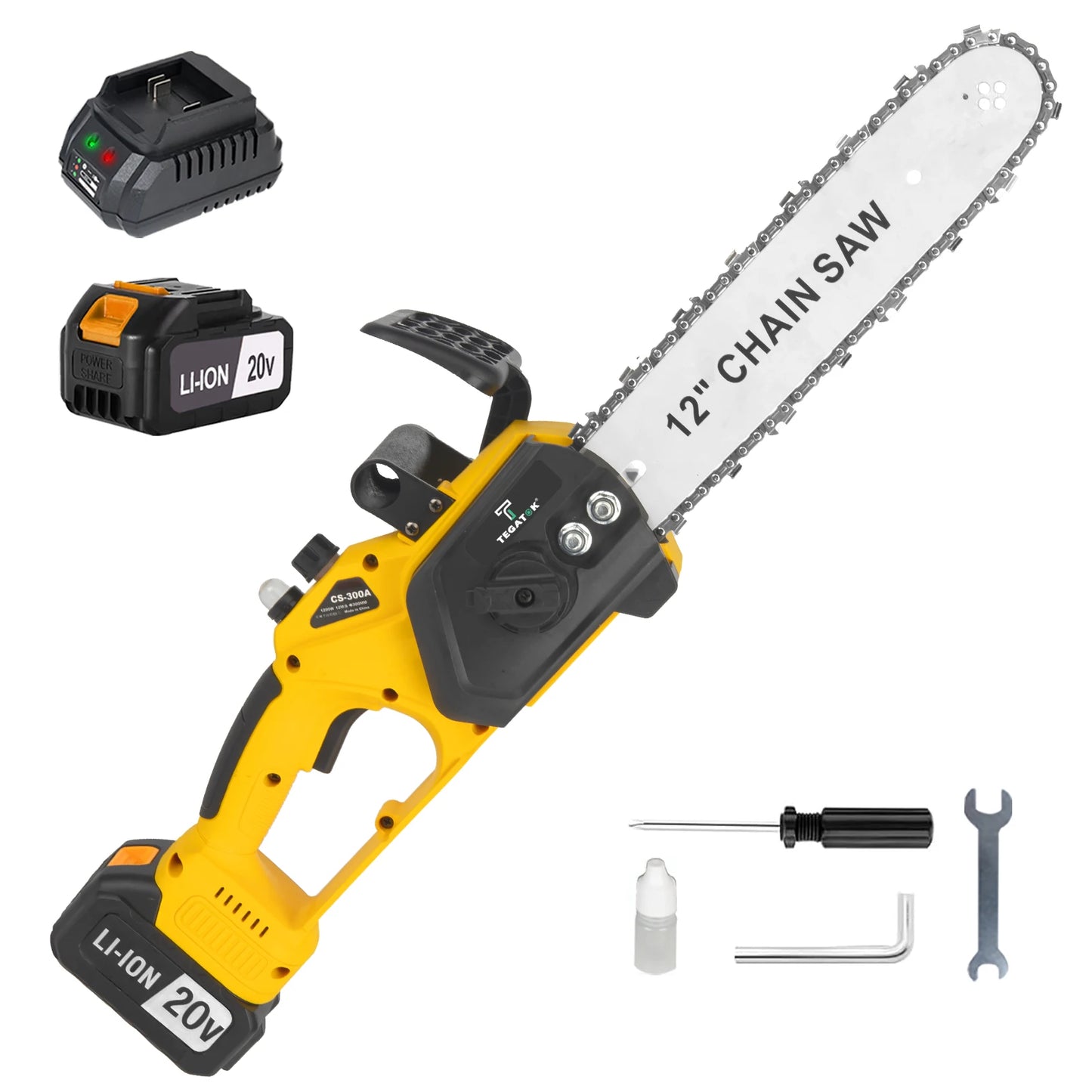 TEGATOK 12 Inch 1200W Cordless Chainsaw With Dual Batteries