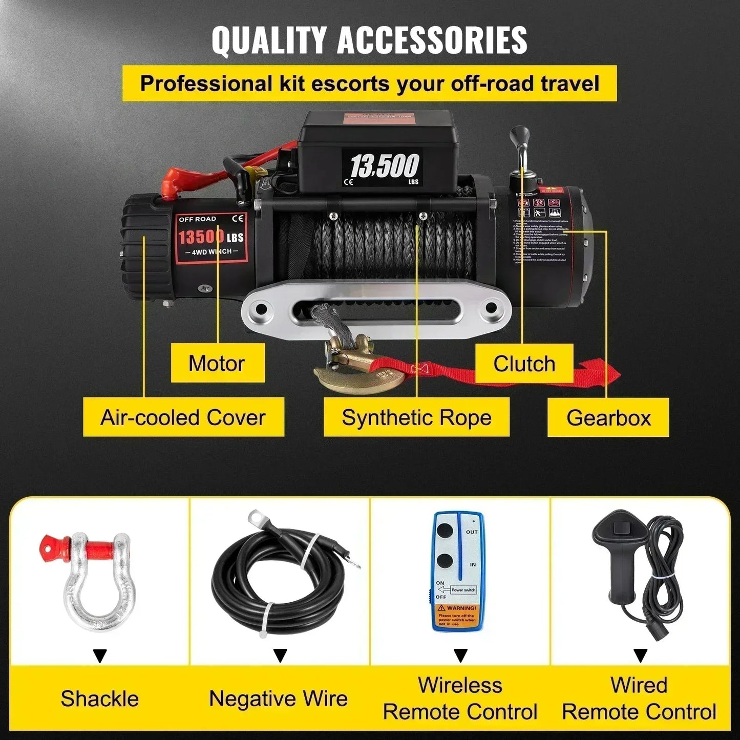 Sihao 13500LBS Electric Truck Winch 12vElectric Winch ATV Synthetic Rope with Remote Control forTowing SUV Car Trailer ATV Truck