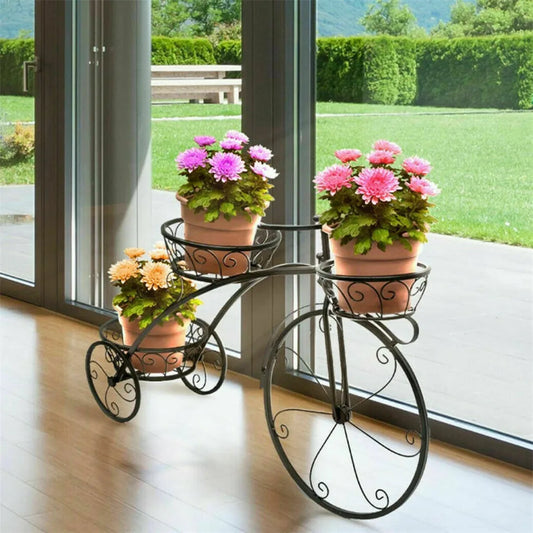 3-Tier Wrought Iron Bicycle Plant Stand for Indoor Outdoor Decor