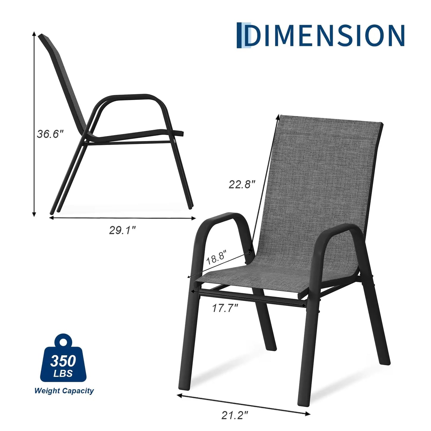 HiMISS Stackable Outdoor Patio Chairs Set All Weather Textilene