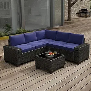 Outdoor 6 Piece Patio Furniture Set Sectional Wicker Waterproof