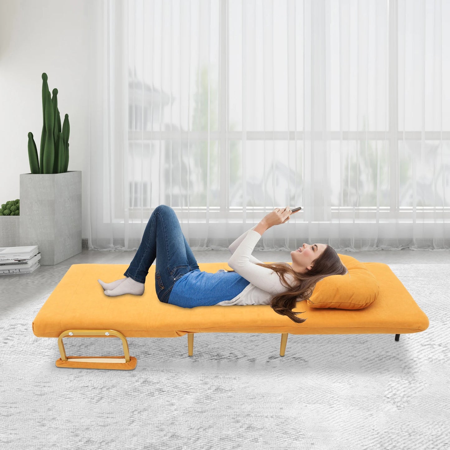 Convertible Sofa Bed With Five Position Backrest And Folding Chair