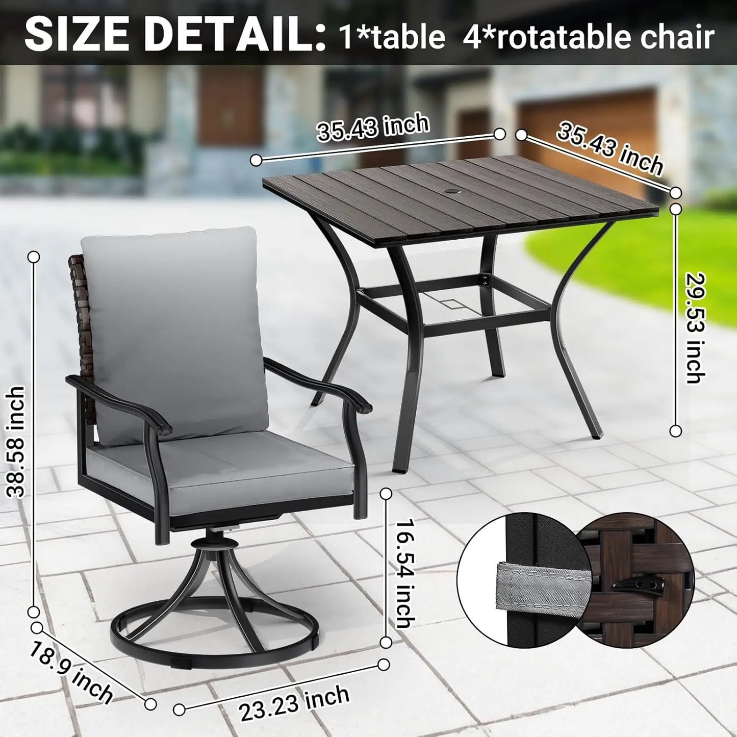 Outdoor Patio Dining Set Swivel Chairs Round Table