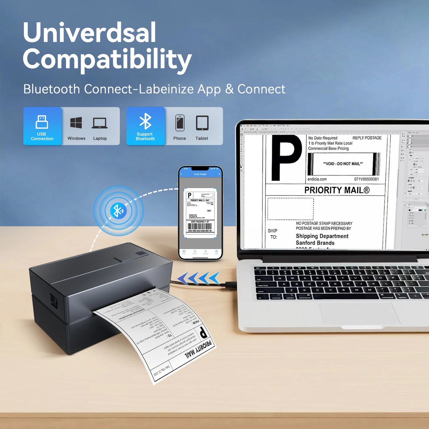 TakeYou Thermal Label Printer Bluetooth USB High Speed For Shipping