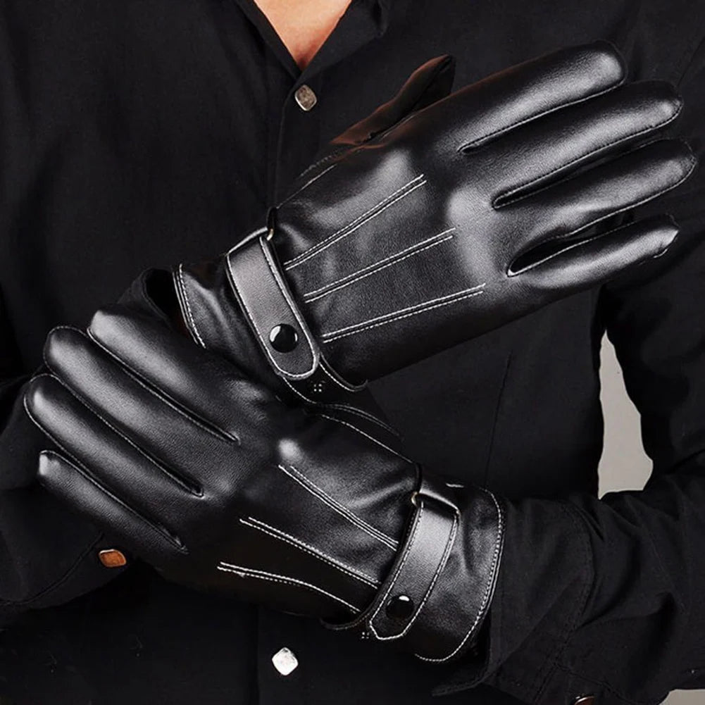 Shunmaii Men's Cycling Warm PU Leather Riding Gloves