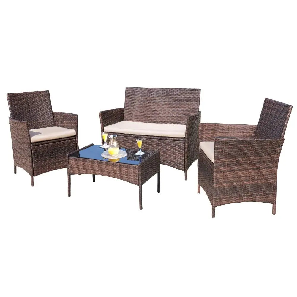 4-Piece Outdoor Patio Furniture Set Rattan Wicker Garden Poolside