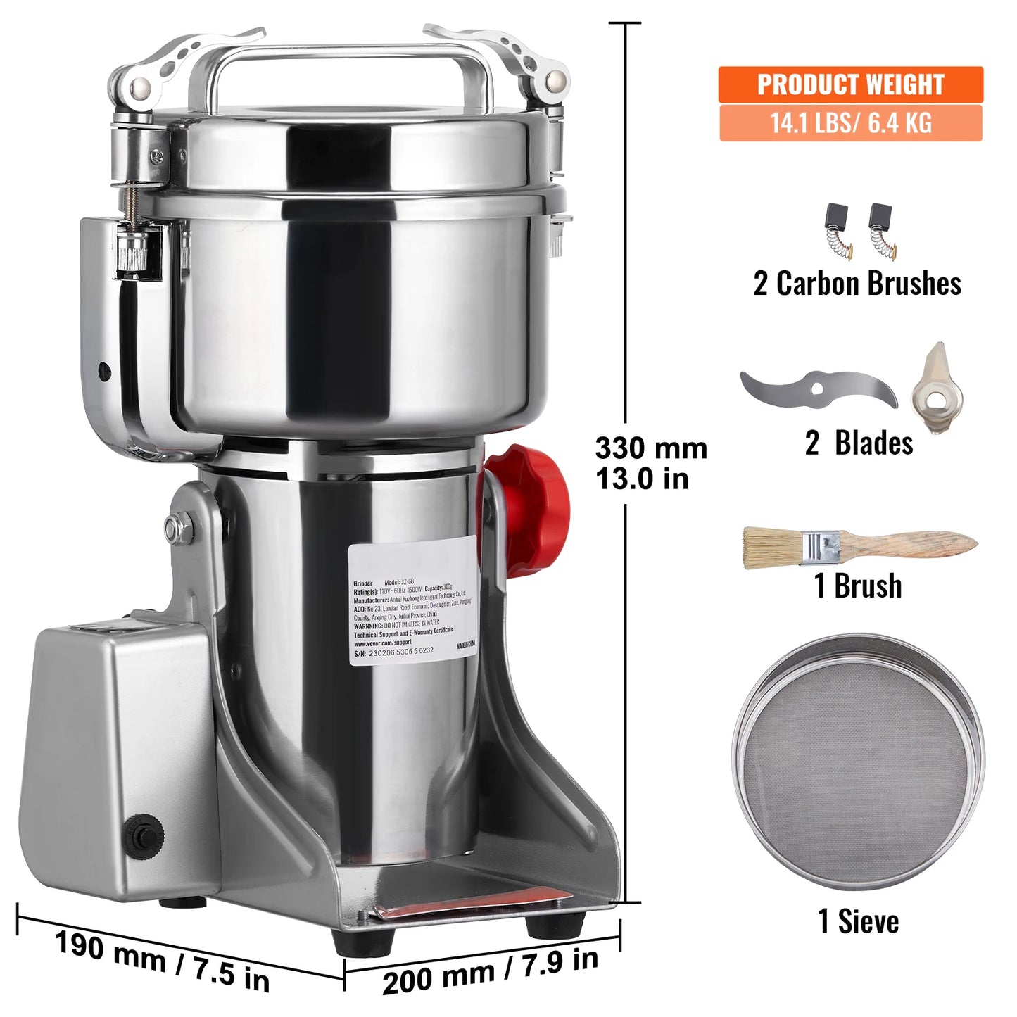 VEVOR Electric Grain Mill Grinder for Dry Herbs and Spices
