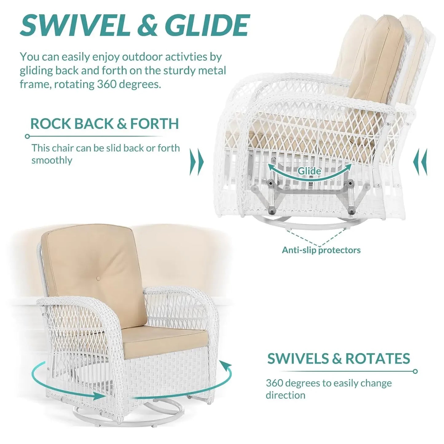 Outdoor Wicker Swivel Rocker Patio Set With Thick Cushions