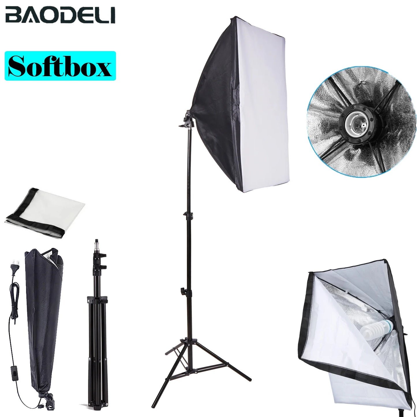 BAODELI Softbox Lighting Kit With Tripod And E27 Holder