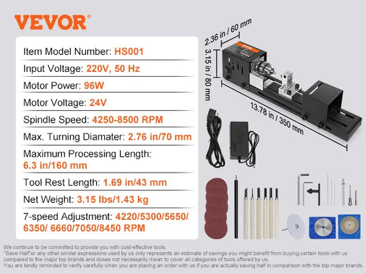 SucceBuy Mini Wood Lathe Machine 7 Speed Diy Woodworking Tool