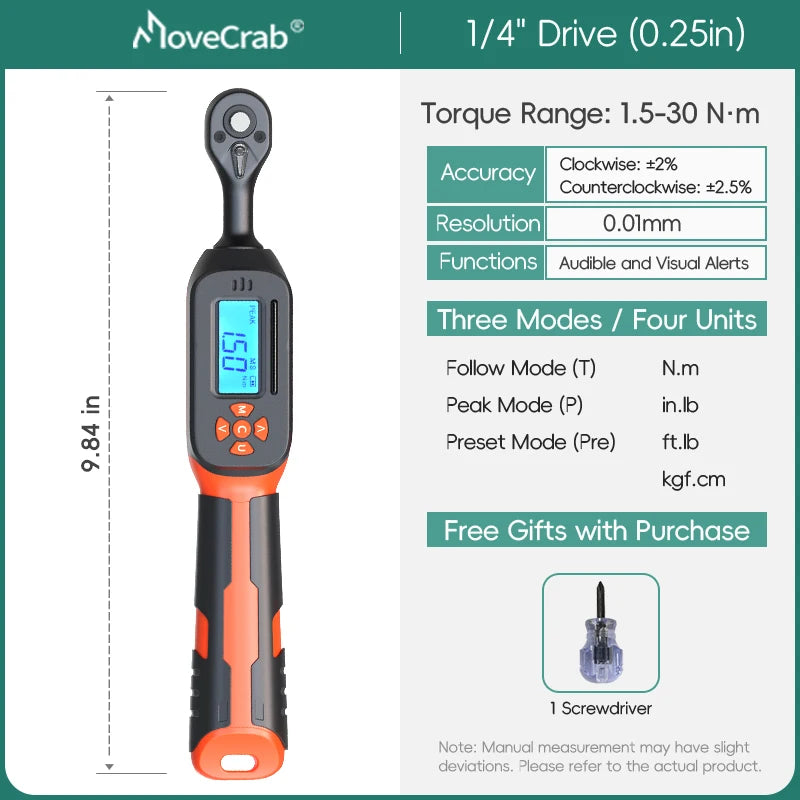 MoveCrab Digital Torque Wrench 1-340 Nm With 2 Percent Accuracy