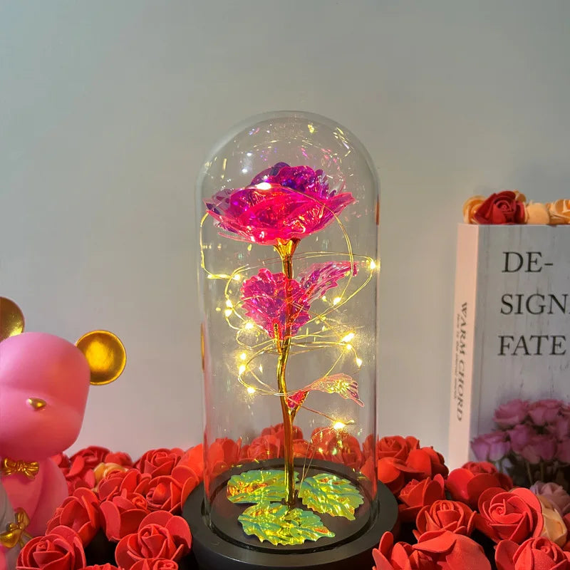 NONECN LED Artificial Glass Flower Eternal Rose Gift For Women