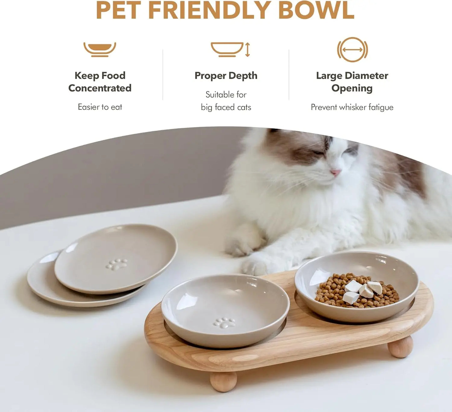 Raised Ceramic Cat Dishes 2-In-1 Food And Water Bowl Set