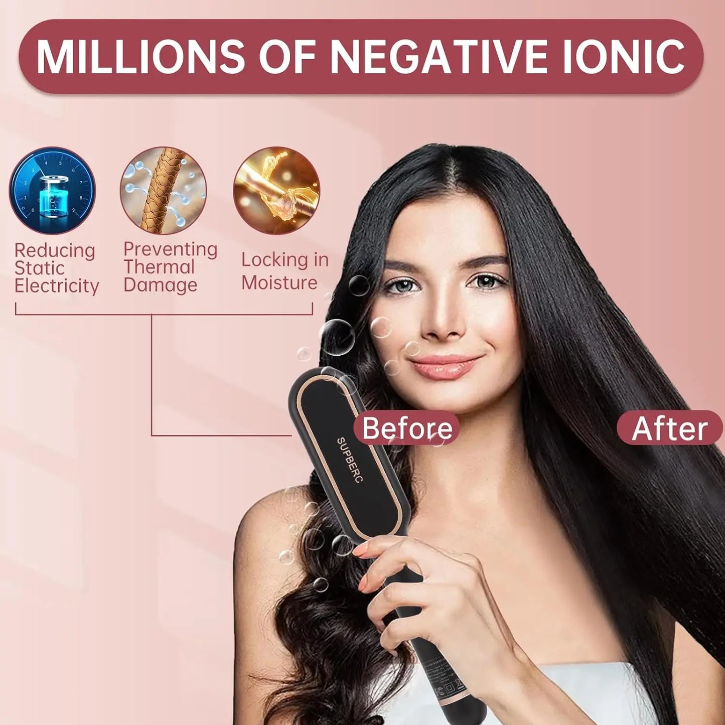 AP02 Negative Ionic Hair Straightener Brush Fast Heating Auto Off