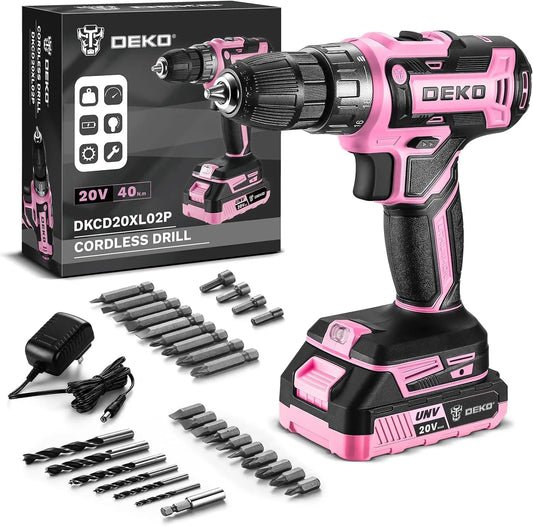 DEKO 20V Cordless Power Drill Set For Women Ergonomic Lightweight Design