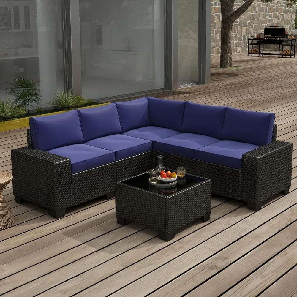 Outdoor 6 Piece Patio Furniture Set Sectional Wicker Waterproof