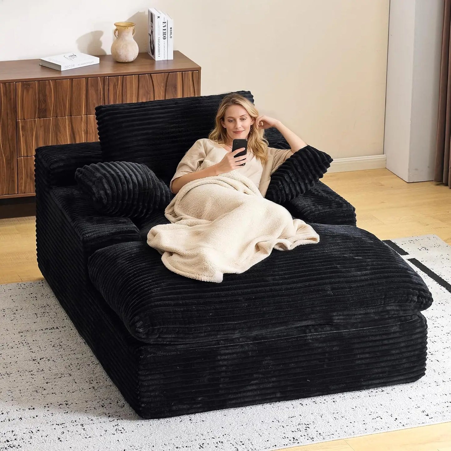 Corduroy Chaise Lounge Sofa Bed Modern Living Room Chair