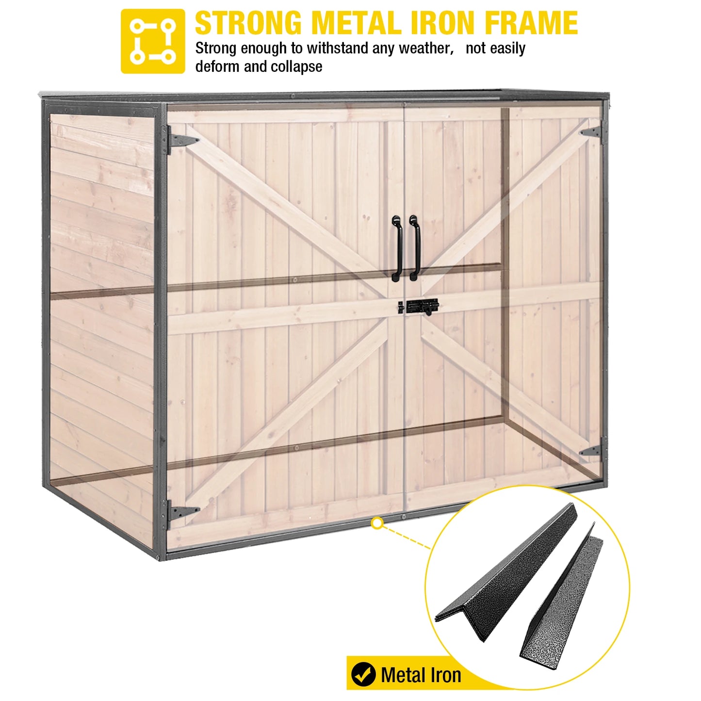 Outdoor Metal-Frame Storage Shed For Trash Cans And Tools Weatherproof