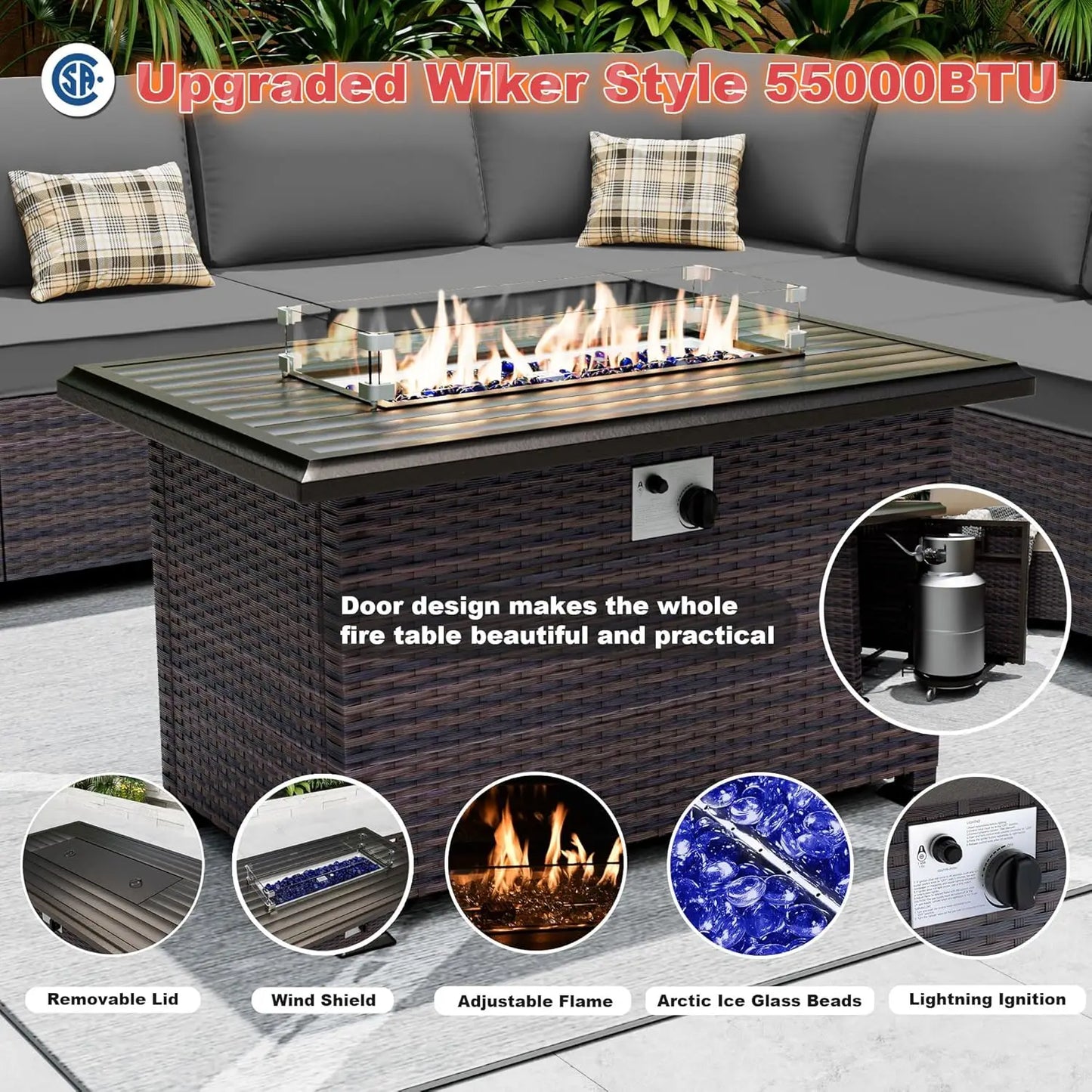 Patio Furniture Set with Swivel Chairs and Gas Fire Pit