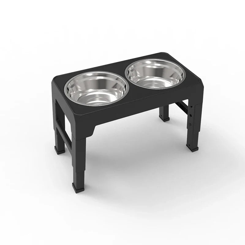 Adjustable Elevated Pet Dish Stand With Double Stainless Steel Bowls