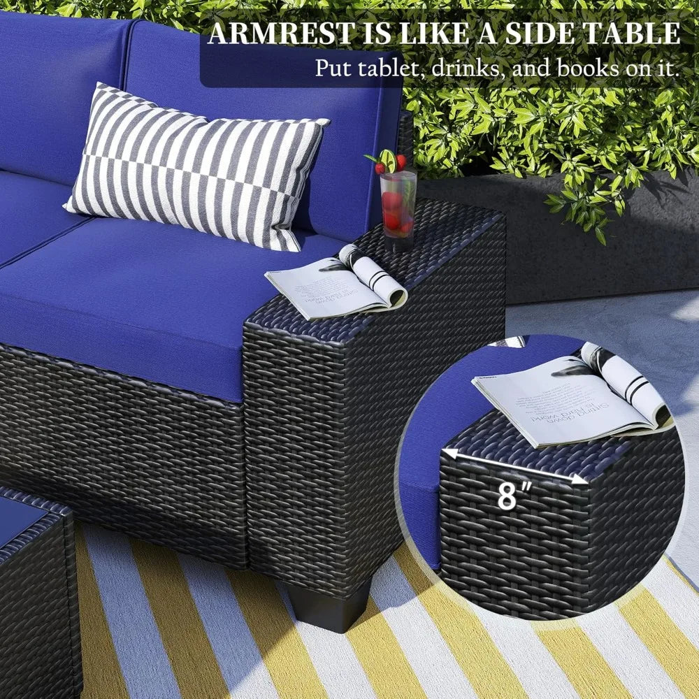 Outdoor 6 Piece Patio Furniture Set Sectional Wicker Waterproof