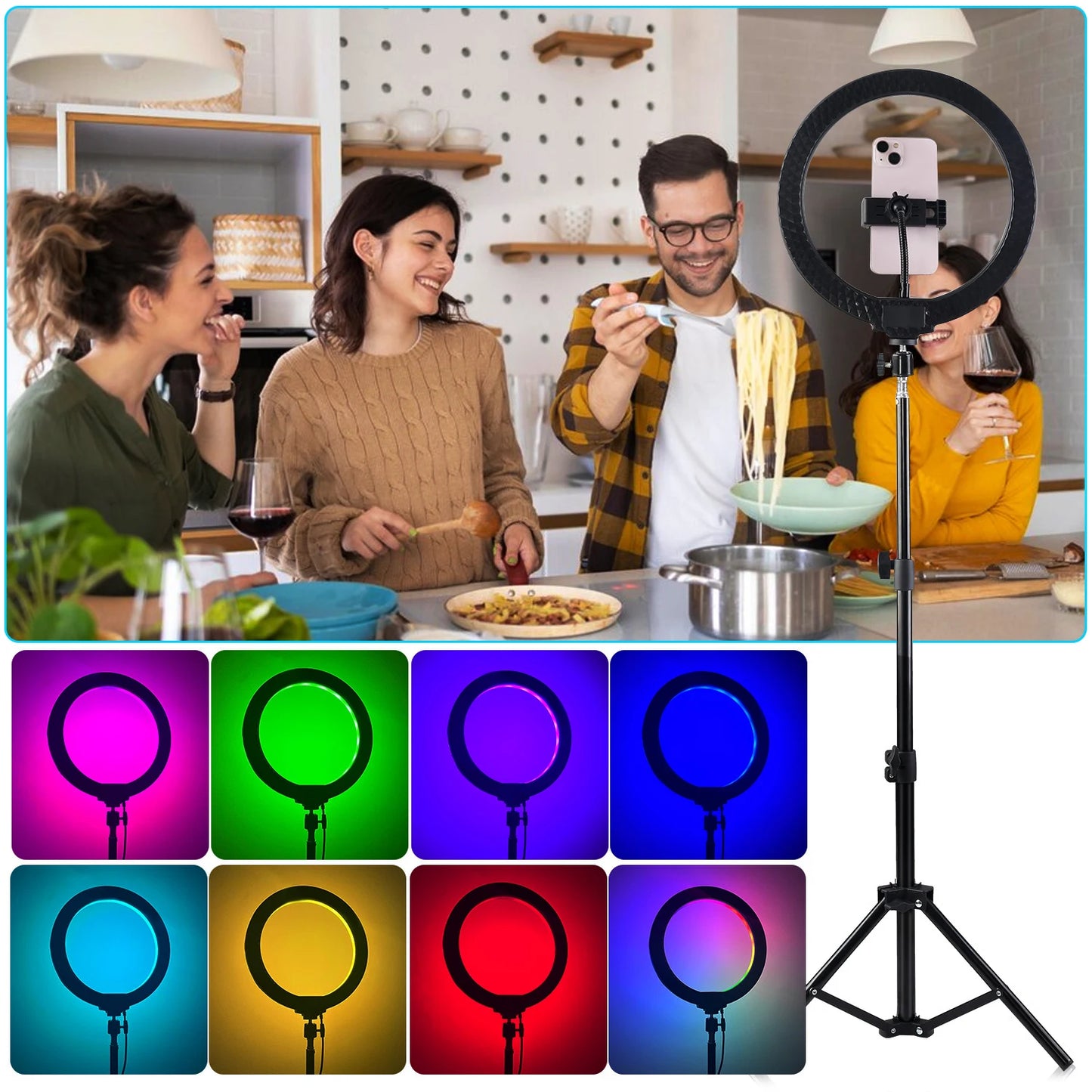 UEGOGO Dimmable LED Ring Light Kit Tripod Phone Holder