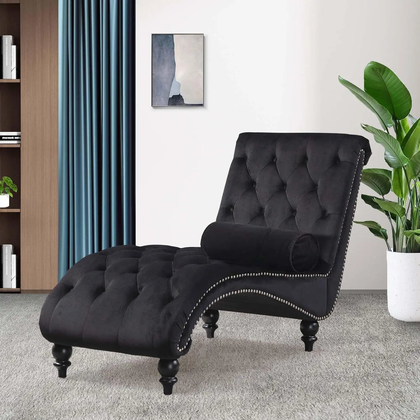 Armless Velvet Chaise Lounge Chair With Pillow Button Tufted