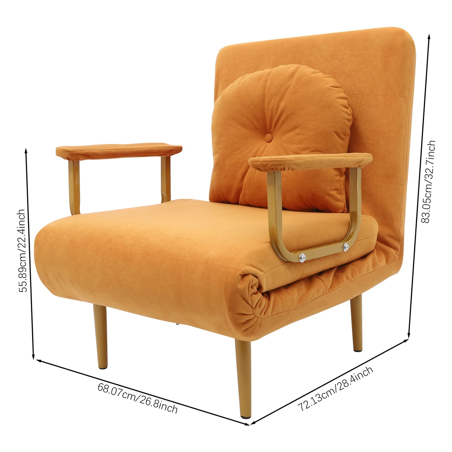 Convertible Sofa Bed With Five Position Backrest And Folding Chair