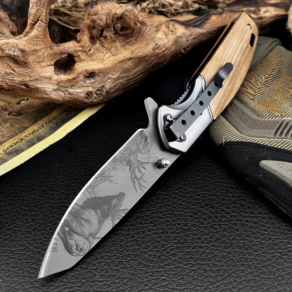 DIY Supplies Pocket Folding Knife 5Cr13Mov Olive Wood Handle EDC