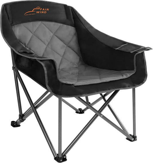 Oversized Padded Camping Chair Heavy Duty Quad Fold Portable Outdoor Support 450LBS Black
