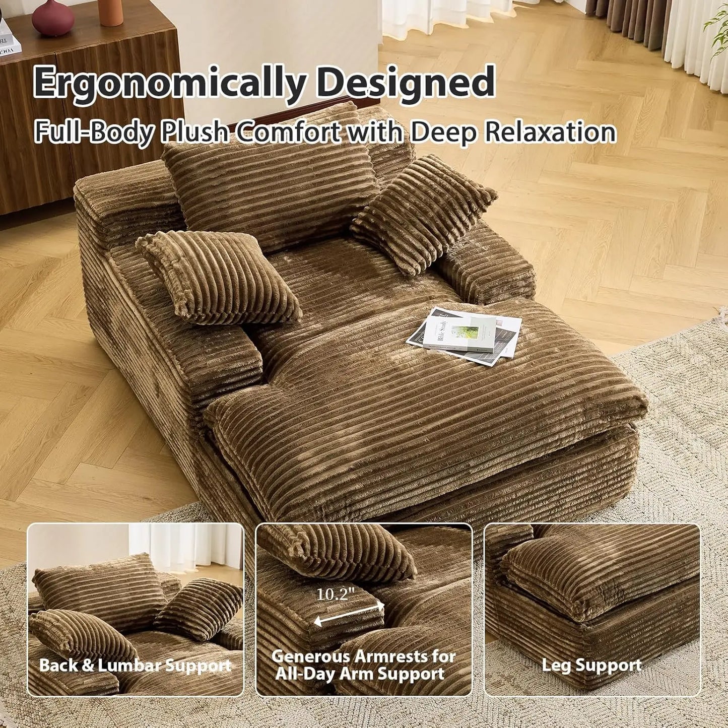 Corduroy Chaise Lounge Sofa Bed Modern Living Room Chair