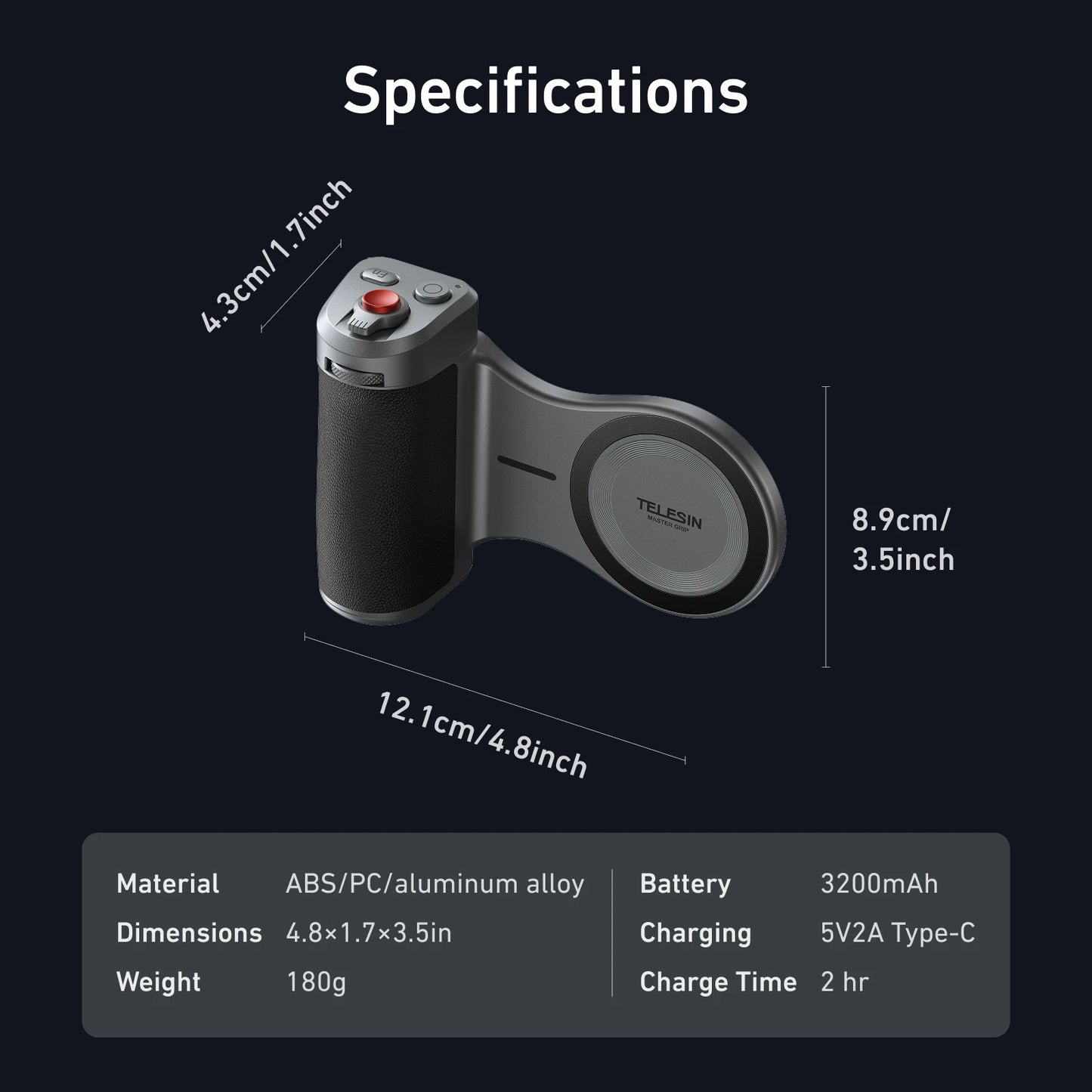 TELESIN Master Grip For iPhone Pro Max Magnetic 3200mAh Battery