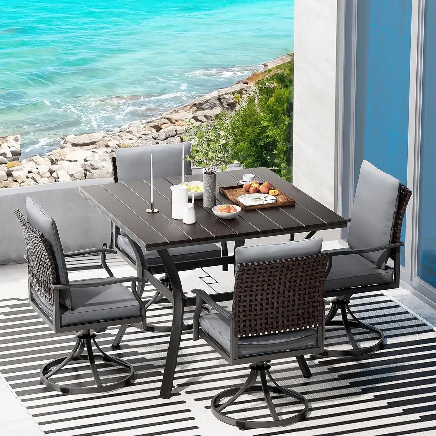 Outdoor Patio Dining Set Swivel Chairs Round Table