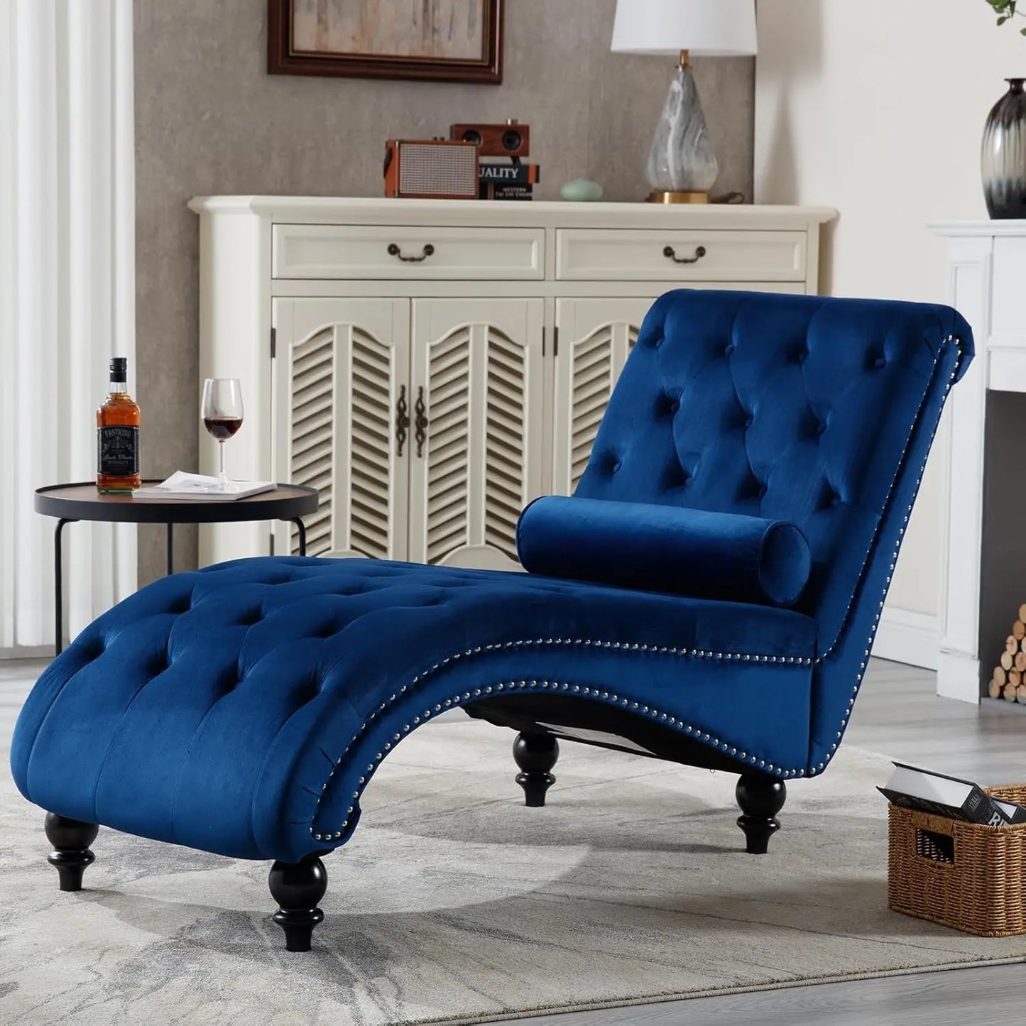 Armless Velvet Chaise Lounge Chair With Pillow Button Tufted