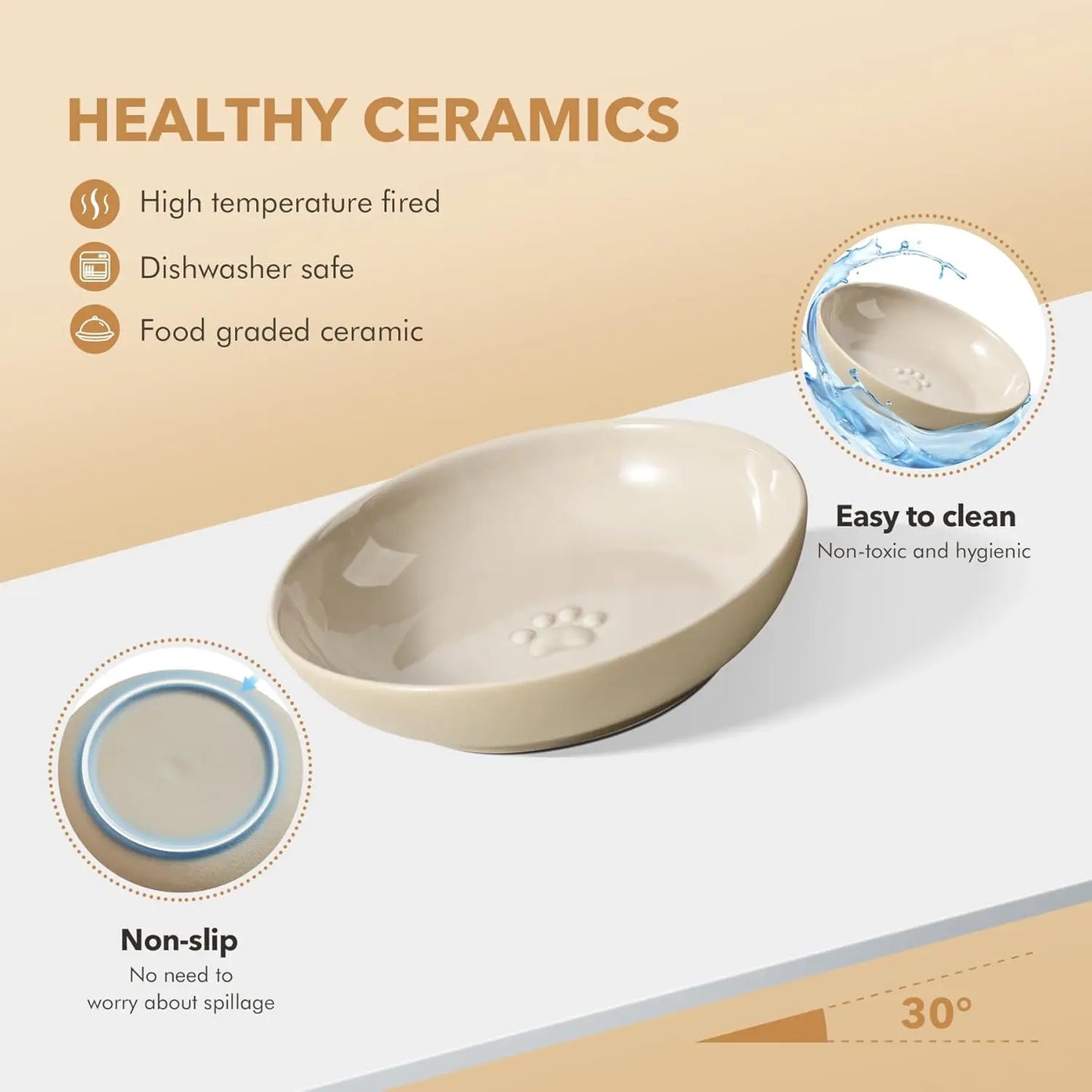Raised Ceramic Cat Dishes 2-In-1 Food And Water Bowl Set