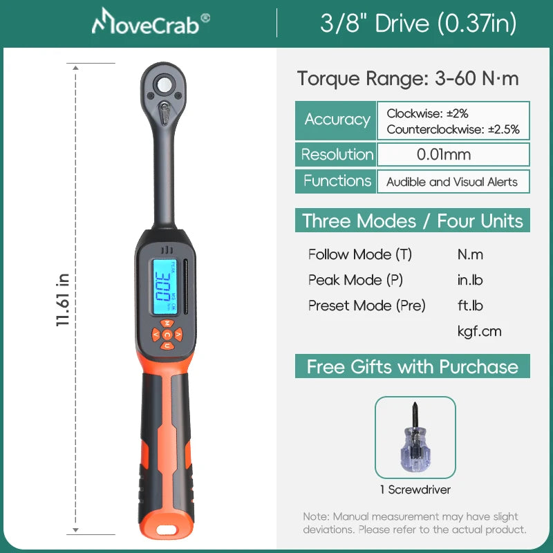 MoveCrab Digital Torque Wrench 1-340 Nm With 2 Percent Accuracy
