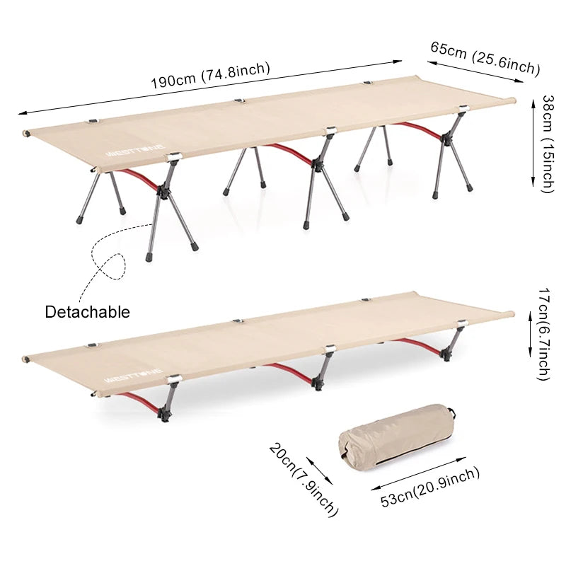 WEST TUNE Camping Cot With Leg Extenders Ultralight Aluminum