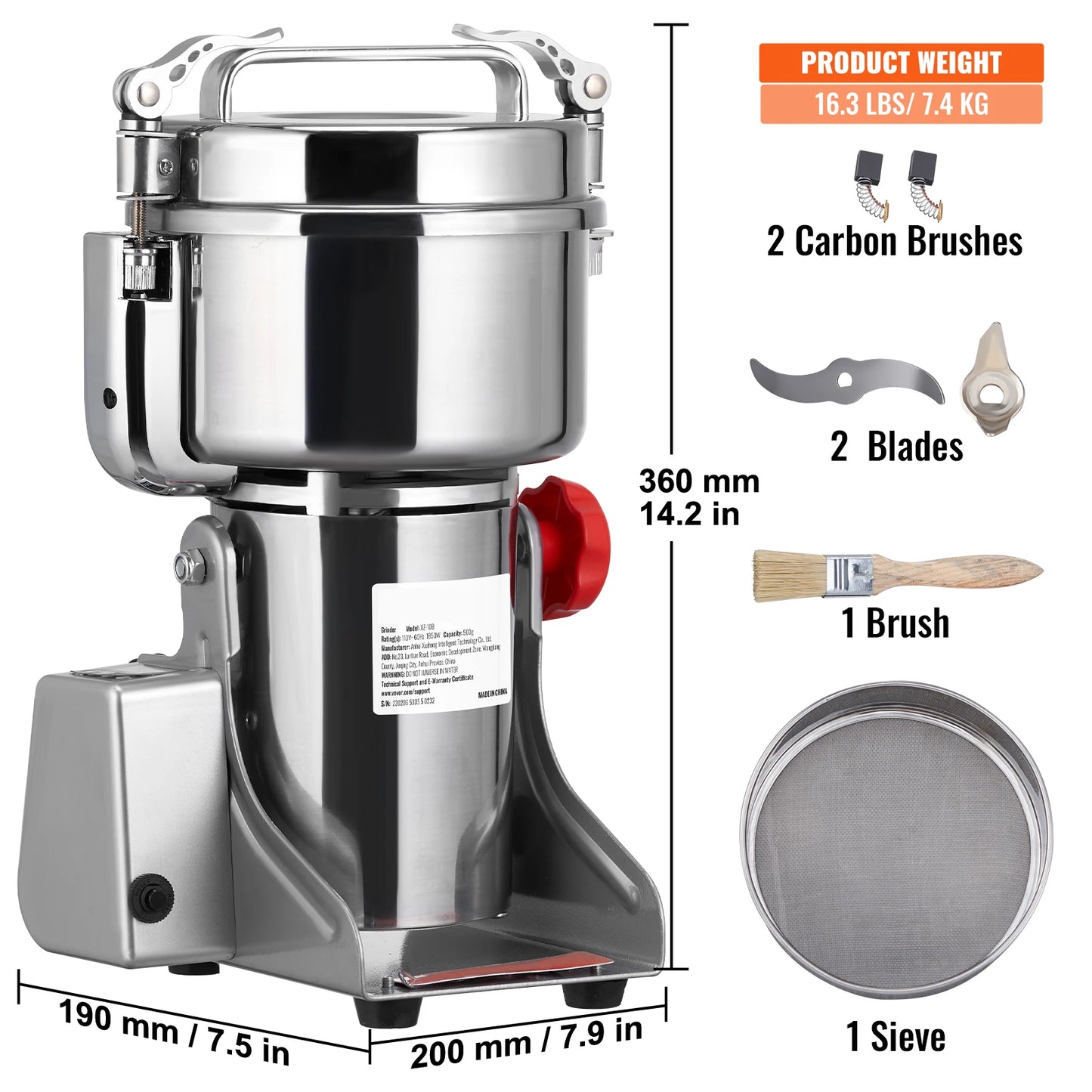 VEVOR Electric Grain Mill Grinder for Dry Herbs and Spices