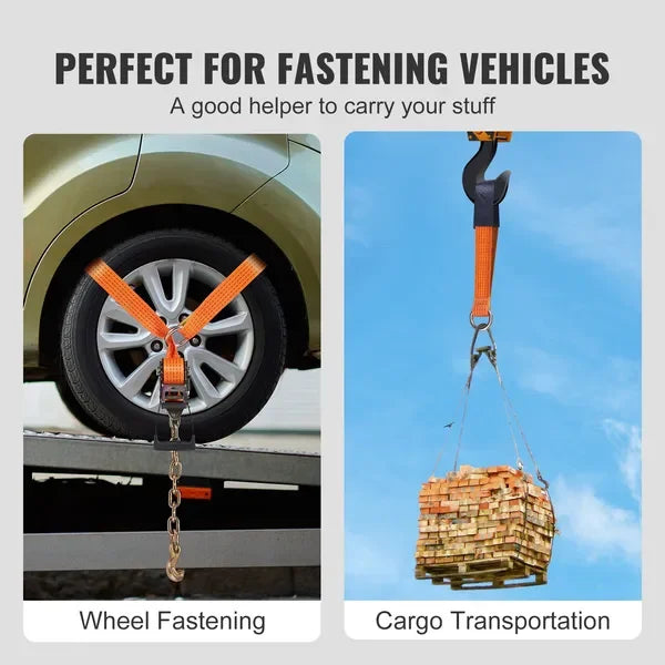 VEVOR Car Tie Down with Chain Anchors, Lasso Style 2'×120' Tire Straps, 5865 LBS Working Load, 11023 LBS Breaking Strength, with