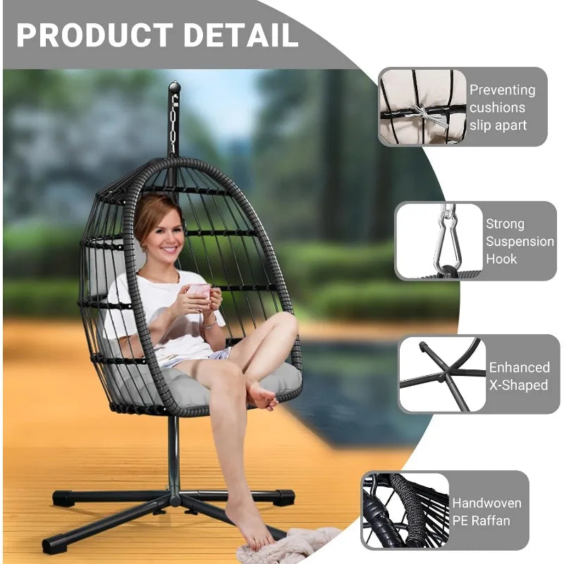 Egg Chair With Stand Patio Rattan Wicker Hammock Chair