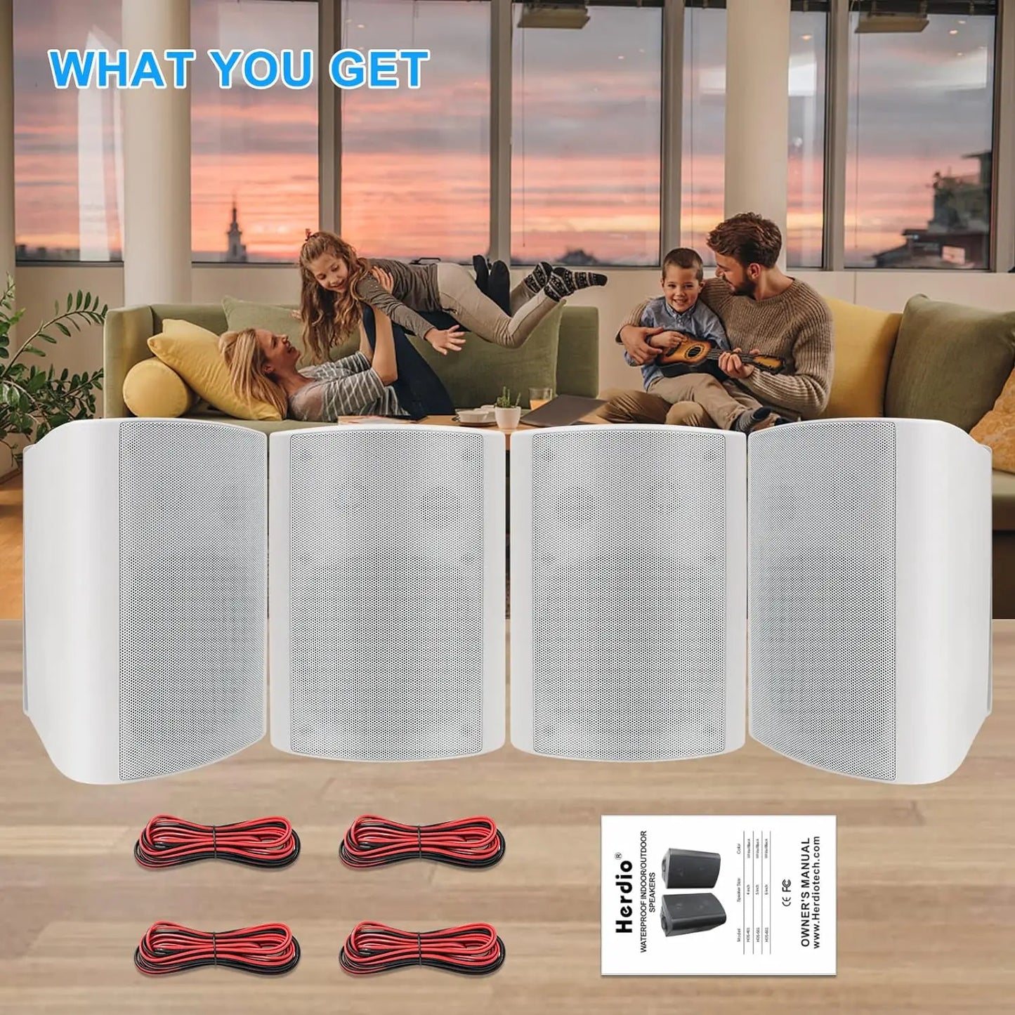 Herdio 5.25'' 600 Watts Passive Speakers Full Range Stereo Wired Waterproof Wall Mount Speakers with Loud Volume  For Patio