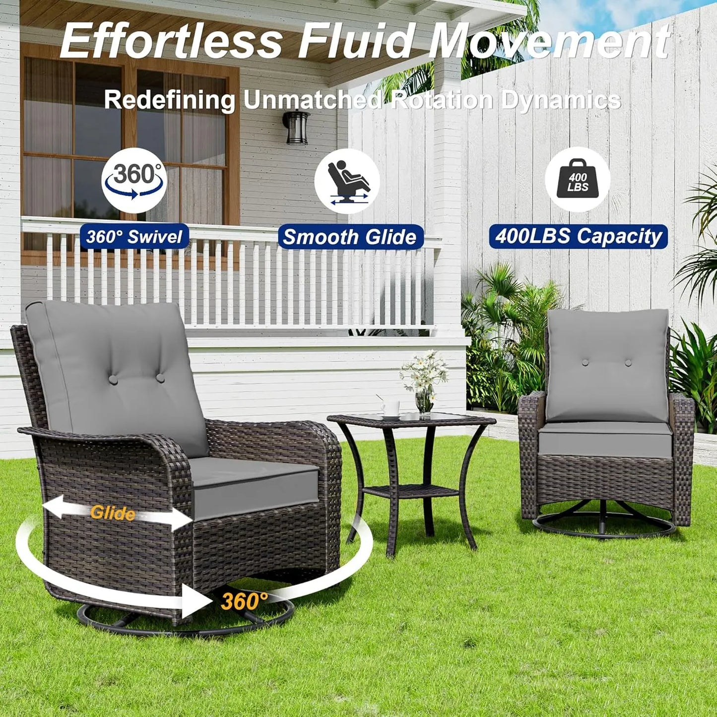 Patio Furniture Set with Swivel Chairs and Gas Fire Pit