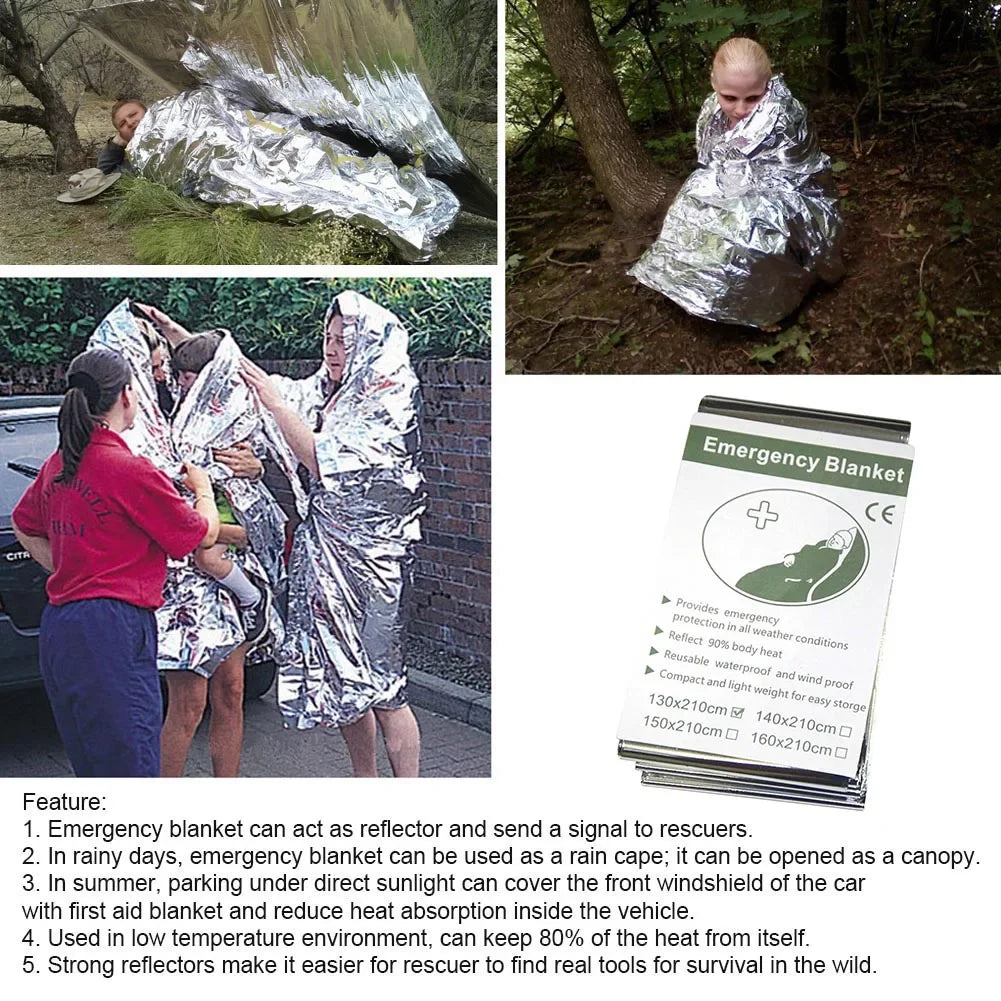 Emergency Blanket Outdoor Survival First Aid Kit Windproof Thermal Rescue