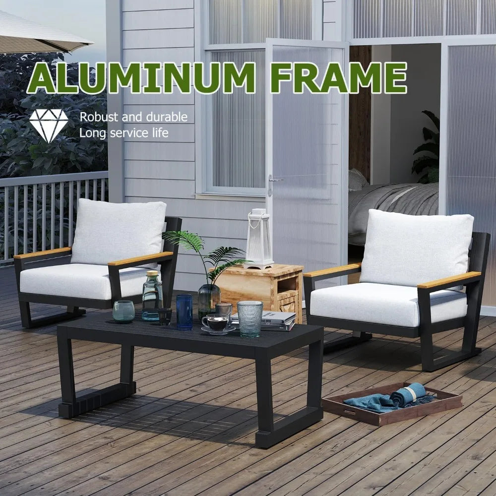 Aluminum Outdoor Patio Conversation Set With Table